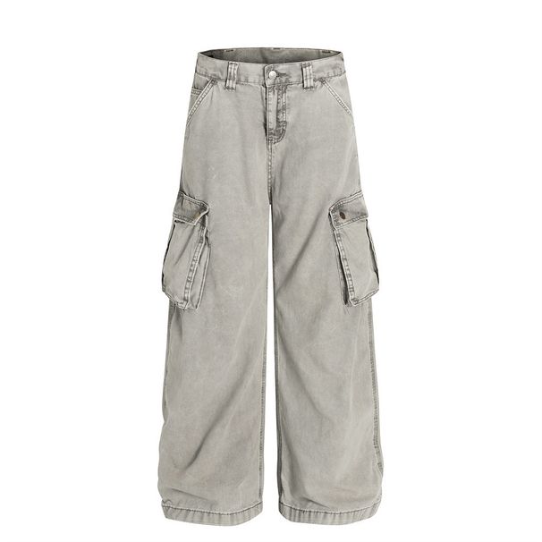 Heavy-duty Washed Workwear Wide-leg Long American Street Fashion Distressed Multi-pocket Loose Straight Pants For Men_viptrois.com