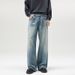 Men's Clothing Street Baggy Version Neutral Wide Leg Mopping Dirty Ink Splashed Distressed Design Jeans_viptrois.com
