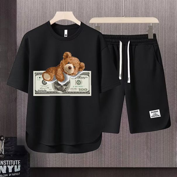 Men's Clothing 2024 Waffle Casual Summer Suit Men's Loose Teen Short sleeved T shirt Shorts Handsome Two piece Suit_viptrois.com