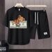 Men's Clothing 2024 Waffle Casual Summer Suit Men's Loose Teen Short sleeved T shirt Shorts Handsome Two piece Suit_viptrois.com