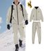 Men's Solid Color Fleece Hoodie & Jogger Set, Plush Lined Zip-Up Jacket With Matching Pants, Winter Loungewear_viptrois.com