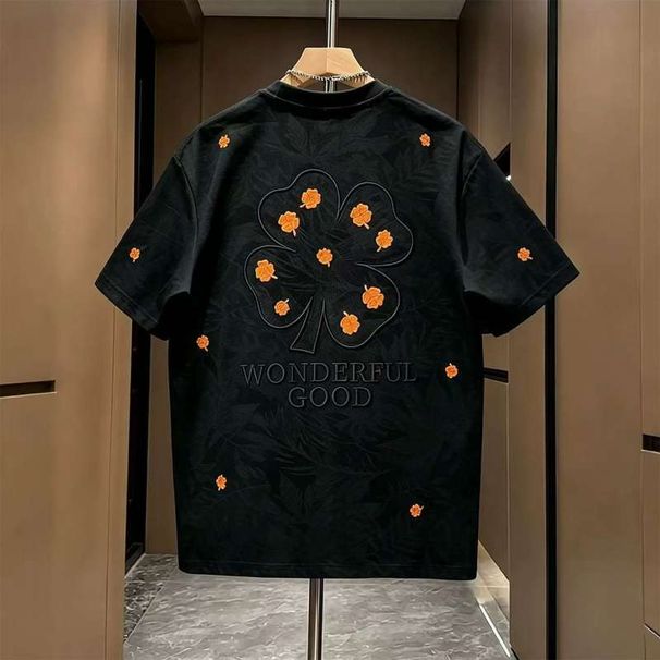 Men's Clothing Men's Casual T-Shirt Style Summer Trendy Fashion Lucky Tie Dye Leaf Embroidery Short Sleeve For Formal & Casual_viptrois.com