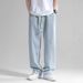 Men's Straight Leg Jeans Summer Lightweight Loose Fit High Waist Casual Trousers With Drop Crotch & Tapered Hem_viptrois.com