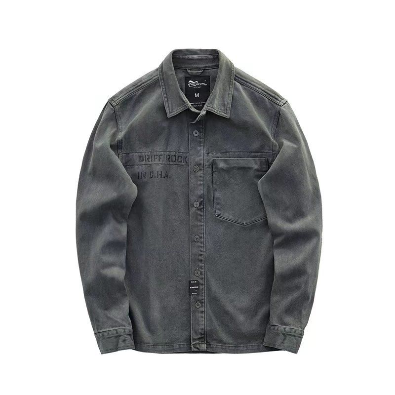 Men's Clothing Workwear Long Sleeved Shirt Men's Retro Loose Cotton Denim Cardigan Casual Simple Thin Jacket_viptrois.com