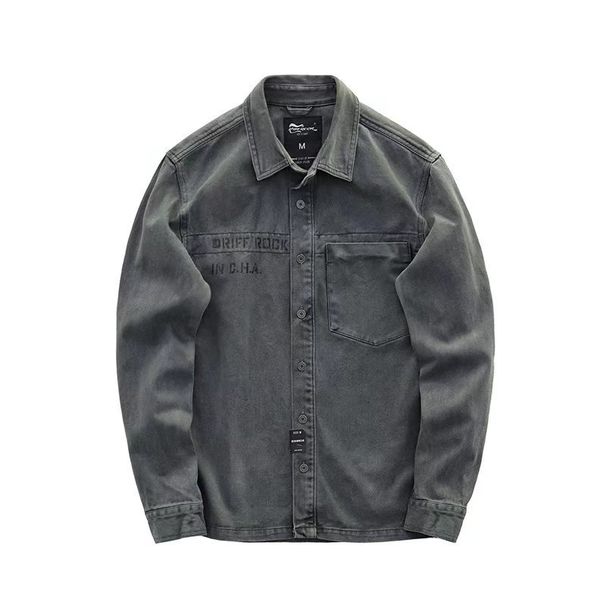 Men's Clothing Workwear Long Sleeved Shirt Men's Retro Loose Cotton Denim Cardigan Casual Simple Thin Jacket_viptrois.com