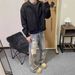 Men's Clothing Retro Two Piece Pants Design Advanced Camouflage Patchwork Jeans Cleanfit Straight Pants_viptrois.com