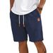 Men's Straight Leg Linen Beach Pants Summer Casual Sports Shorts Mid Length With Leather Trim Loose Fit Five Point_viptrois.com