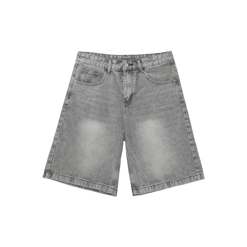 Men's Clothing Niche Old Washed High End Denim Shorts Men's Summer Slim Straight Shorts Retro Mid Length Pants_viptrois.com
