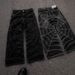 2025d Elix New Hip-Hop Spider Web Striped Print Jeans Men's High-Waisted Washed Wide-Leg Pants_viptrois.com
