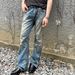 men's clothing women's retro washed distressed trousers for men and women with whiskers ruined hem blue jeans_viptrois.com