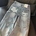 Men’s Clothing Large Size Washed Letter Print Straight Jeans New Style Niche Loose Design Drape Casual Trousers_viptrois.com