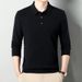 1 New Cross-Border Autumn Winter Wool Turn-Down Collar Long Sleeve Knitted Polo Shirt Solid Color Middle-Aged Base Sweater_viptrois.com