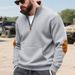 Men's Heavyweight Fleece Zip-Up Patchwork Henley Collar Long Sleeve Casual Shirt – Solid Color, Relaxed Fit, Winter Warmth_viptrois.com