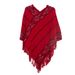 Unisex European and American spring and autumn stripes solid color fringe knitted cape cape_viptrois.com