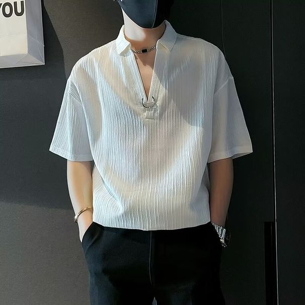 Shirt Short Sleeved Men's Summer Thin Style Solid Color Casual Trendy Brand Five Point Lining Clothes Summer Jacket_viptrois.com