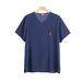 Men's V-neck Button Short Sleeved Base Shirt, Cotton Silk Embroidered Oversized Loose T-shirt, Summer Casual Slit Men's_viptrois.com