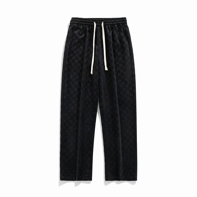Men's Clothing Spring And Autumn Corduroy Men's Sweatpants Drape Casual Pants Printed Checkerboard Men's Straight Pants All Match Loose Style_viptrois.com