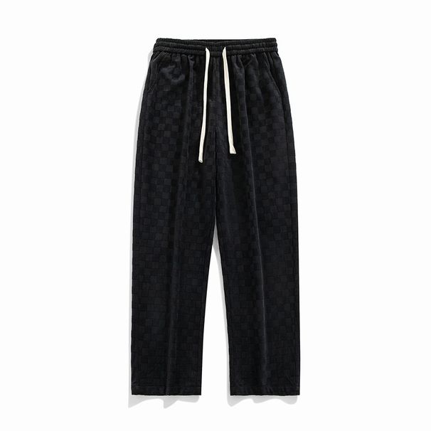 Men's Clothing Spring And Autumn Corduroy Men's Sweatpants Drape Casual Pants Printed Checkerboard Men's Straight Pants All Match Loose Style_viptrois.com