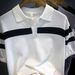 Men's Clothing Men's Cooling Ice Silk T-Shirt Short Sleeve Trendy Striped Top Knitted Summer Style Half Sleeve_viptrois.com