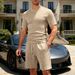 Men's Summer 2-Piece Set Jacquard Short Sleeve T-Shirt & Drawstring Shorts Casual Outfit_viptrois.com