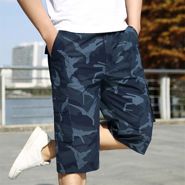 Summer New Men's Multi-Pocket Capri Pants Plus Size Camouflage Cargo Loose Fit Shorts_viptrois.com