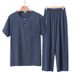 Men's Clothing Cotton Silk Pajamas Thin Short Sleeved Suit Artificial Home Clothes Trousers Two Piece Suit_viptrois.com