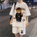 Men's Clothing Waffle T Shirt Men's Summer Suit Trendy Brand Loose Sports Short Sleeved Shorts Men's Clothing With A Set Of Hong Kong Style Clothes_viptrois.com
