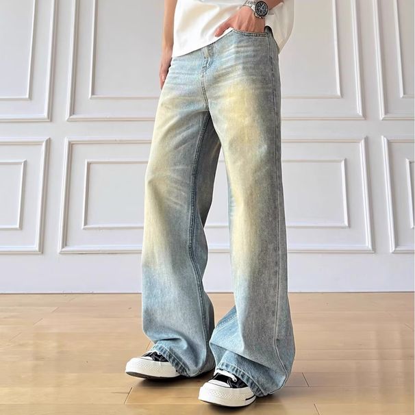 Men's Clothing Vintage Washed Blue Relaxed Straight Leg Jeans For Men & Women | Distressed Denim Pants | High Street Fashion | Loose Fit (S-3XL)_viptrois.com