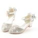Girls' Baby Heel Bow Crystal Shoes Korean Style Spring New Children's High Heels Silver Performance Leather Shoes Trendy_viptrois.com