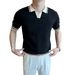 Summer New Color Matching Striped Sweater T Shirt Men's Korean Style Trendy Slim Fit Versatile Casual Round Neck Short Sleeve Trend_viptrois.com