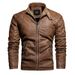 Men's Clothing PU Leather Jacket Retro Motorcycle Leather Jacket Plus Velvet Warm Men's Coat_viptrois.com