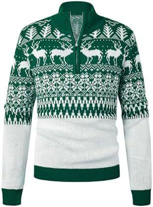 Men's Christmas & Halloween Knit Sweater, Festive Polo Long-Sleeve Top With Reindeer, Pumpkin & Snowflake Jacquard, Breathable Acrylic Pullover_viptrois.com