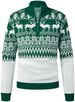 Men's Christmas & Halloween Knit Sweater, Festive Polo Long-Sleeve Top With Reindeer, Pumpkin & Snowflake Jacquard, Breathable Acrylic Pullover_viptrois.com