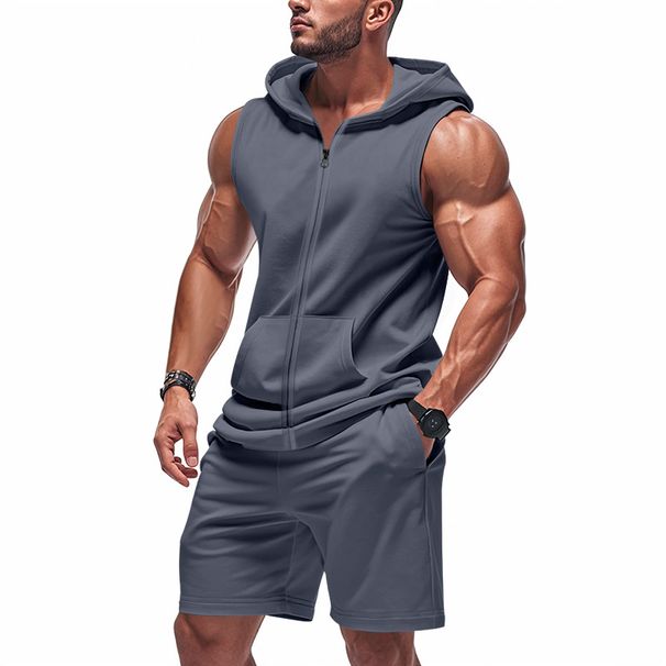 Men's Clothing Summer Hooded Vest Set - Athletic Fit Zippered Casual Outfit With Loose Comfort_viptrois.com