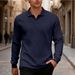 Men's Casual Long Sleeve Polo Shirt With Button-Down Collar & Jacquard Texture – Relaxed Fit, Solid Color, Breathable Fabric For Everyday Wear_viptrois.com