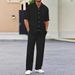 Men's Lapel Solid Color Short Sleeved Shirt Drawstring Trousers Suit_viptrois.com