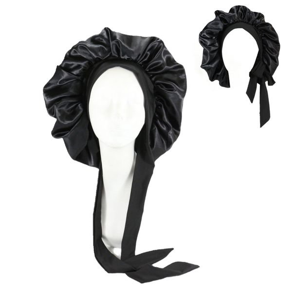Large double layer silk nightcap with satin hair cap for women with contrasting color satin curly hair cap silk beauty cap_viptrois.com