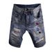 Men's Street Fashion Denim Shorts Retro Light Blue Ripped Embroidered Shorts Denim Shorts _viptrois.com