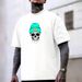 Gorro Verde Menta Camiseta Impresión Calavera De Doble Cara Diseñador Patrón Original Streetwear Casual Y2K Unisex_viptrois.com