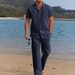 Men's Clothing Independent Station Men's Two Piece Cotton Solid Color Clothing Beach Button Shirt Casual Loose Pants Suit Men_viptrois.com