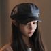 Autumn Winter Octagonal Leather Women Korean Version Versatile Warm Face-Flattering Painter Hat PU Duckbill Beret_viptrois.com