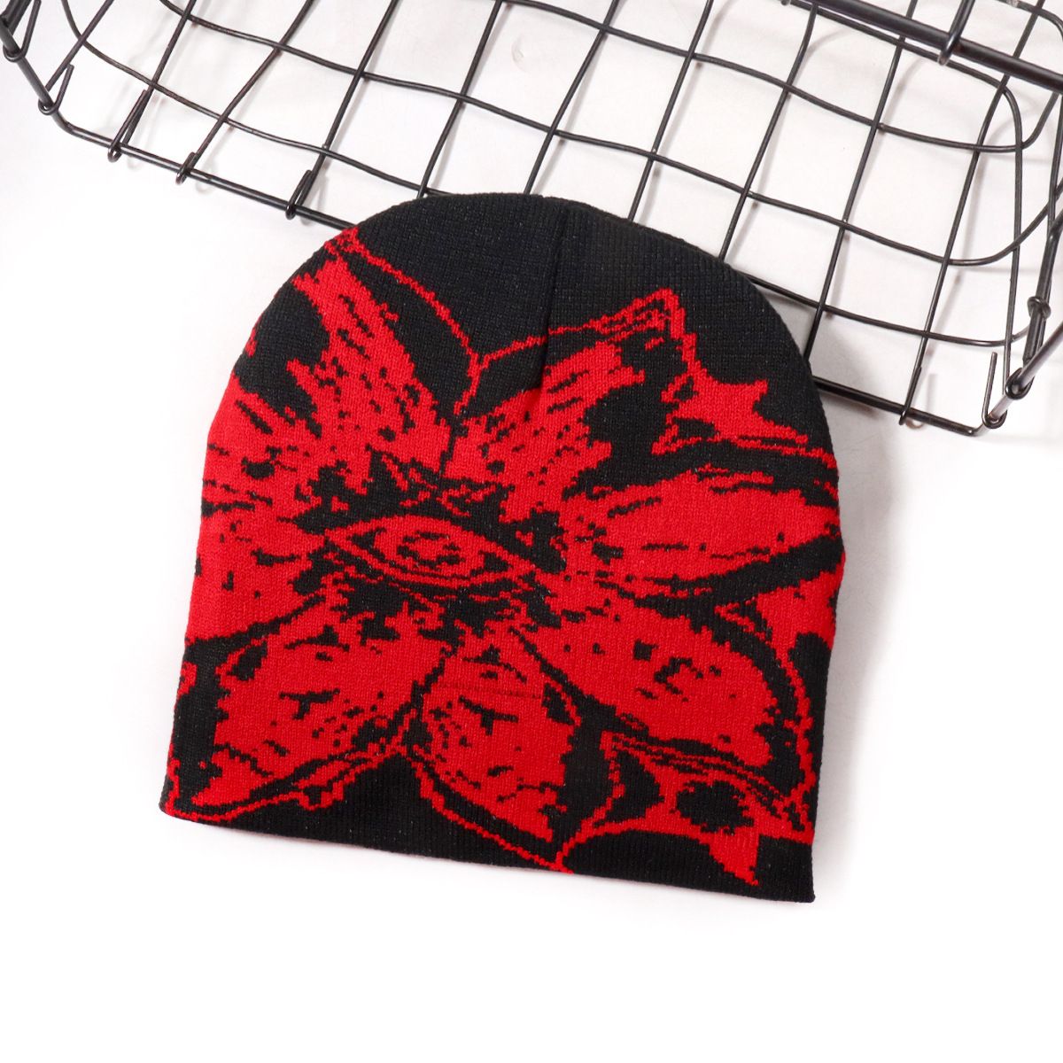Urban Jacquard Knit Beanie - Stylish Unisex Winter Hat With Sunflower Pattern, Streetwear Fashion For Men And Women_viptrois.com