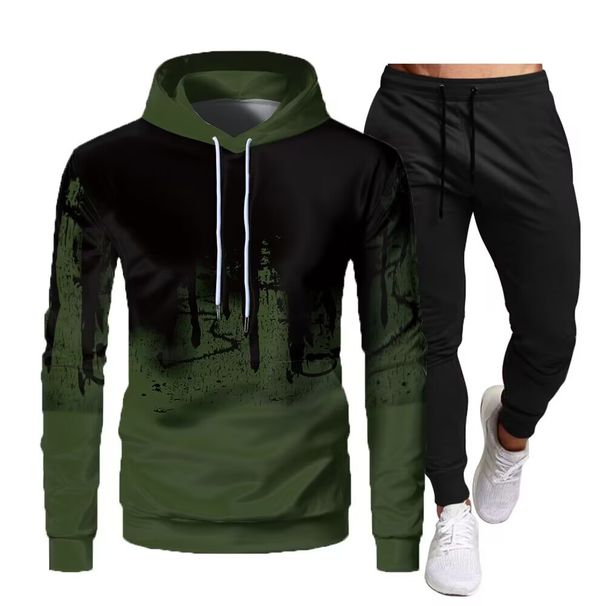 "Men's Graphic Print Hoodie & Jogger Set - Polyester Air Layer Tech (Breathable Two-Piece, M-XXXL)"_viptrois.com