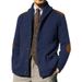 "Men's Slim Fit PU-Trimmed Knit Cardigan – Long Sleeve Lapel Collar Sweater Jacket For Winter (Gray/Black/Navy/Green/Khaki/Olive)"_viptrois.com