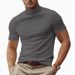 Summer New Men's Casual T-Shirt Fashion Half High Collar Slim Fit Solid Color Base Shirt Trend_viptrois.com