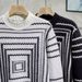 Half High Neck Sweater Men's Autumn And Winter Warm Casual Base Shirt Square Jacquard Knit Sweater_viptrois.com