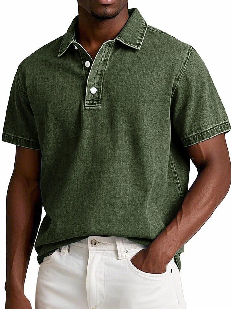 Cotton Men's Retro Lapel Polo Shirt Solid Color Business Casual Short Sleeved T-shirt Men's Summer Thin Version Plus Siz_viptrois.com