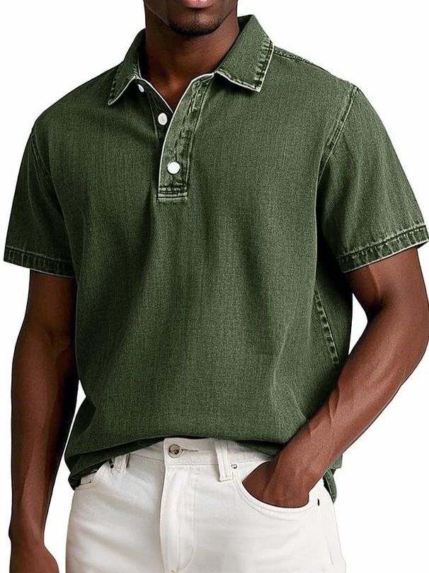Cotton Men's Retro Lapel Polo Shirt Solid Color Business Casual Short Sleeved T-shirt Men's Summer Thin Version Plus Siz_viptrois.com