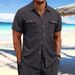 Men's Clothing Summer Men's Waffle Short Sleeved Casual Solid Color Lapel Button Pocket Versatile Shirt_viptrois.com