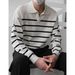 Polo Shirt V Neck Lapel Long Sleeved Knitted Sweater Men's Striped Light Luxury Business Old Money Style_viptrois.com
